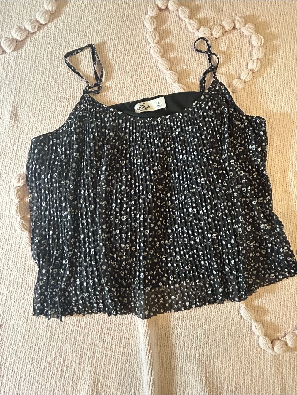 Hollister Black Floral Pleated Cami with adjustable Straps